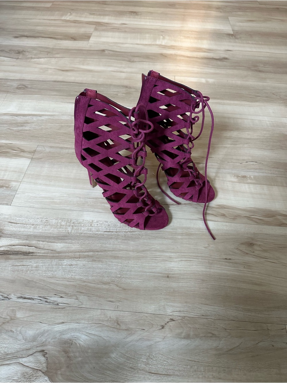 Women's Lace-Up Cage Heels - Magenta